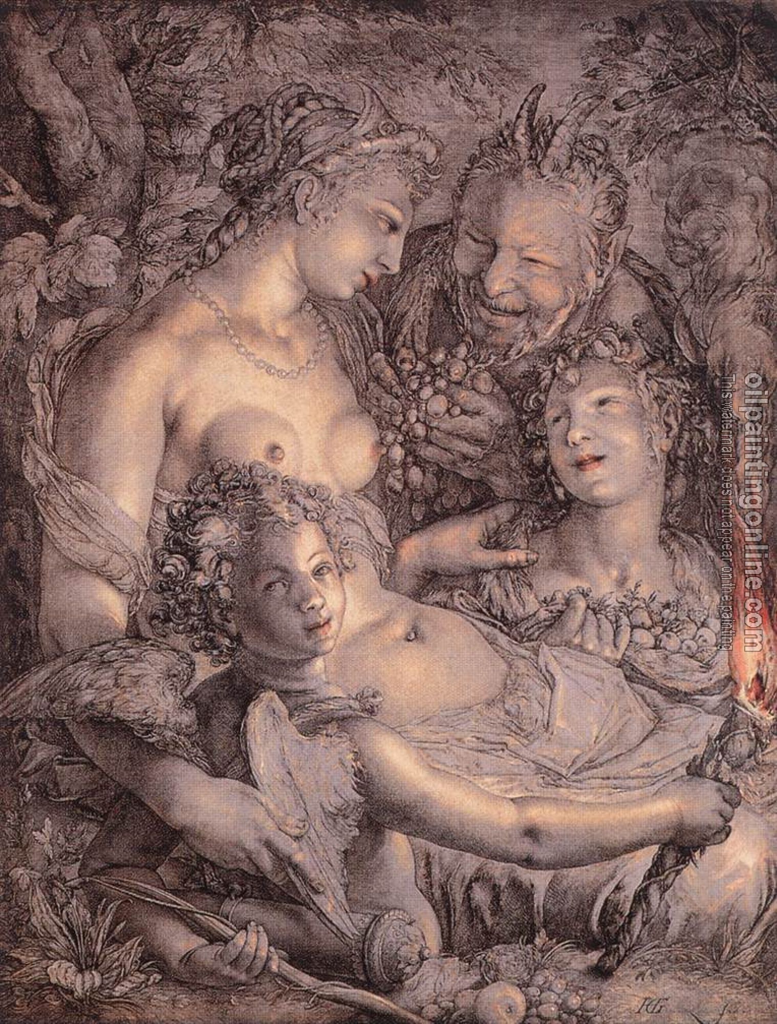 Goltzius, Hendrick - Without Ceres and Bacchus, Venus would Freeze